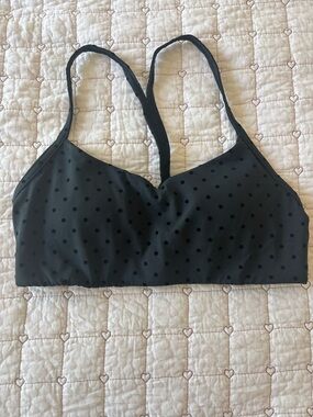 NWOT Black Polka Dot Lululemon Flow Y Bra Light Support, A/B Cup Evolve Flocked